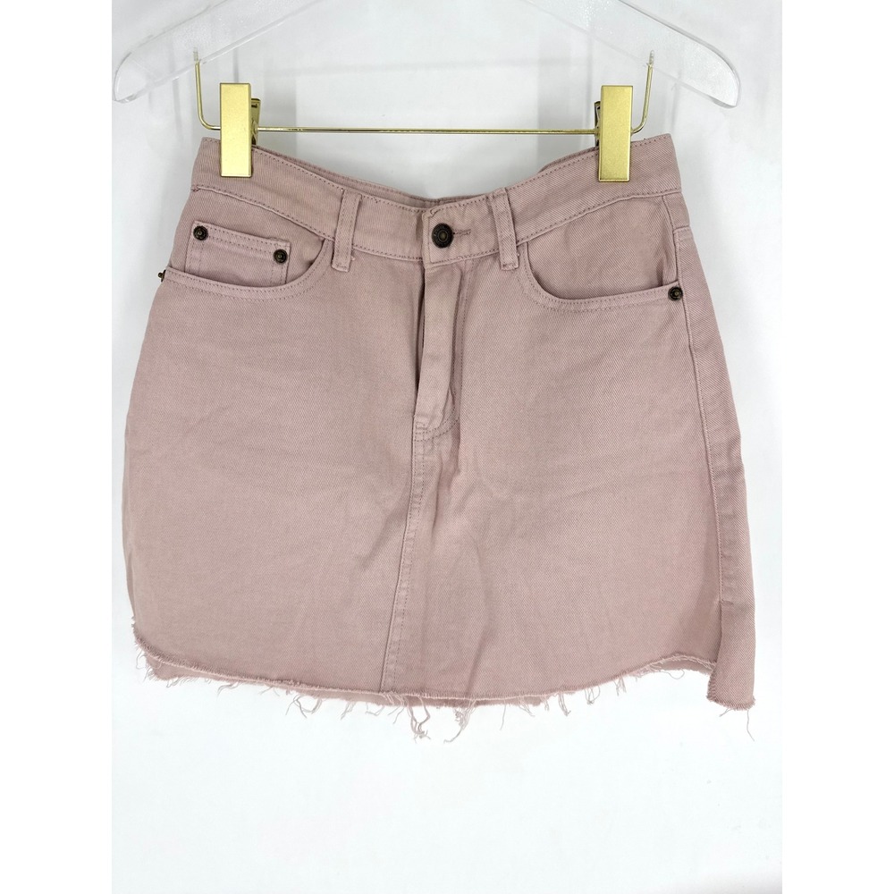 Sadie & Sage Pink Denim Mini Skirt Raw Hem Size Small Dusty Rose Cotton